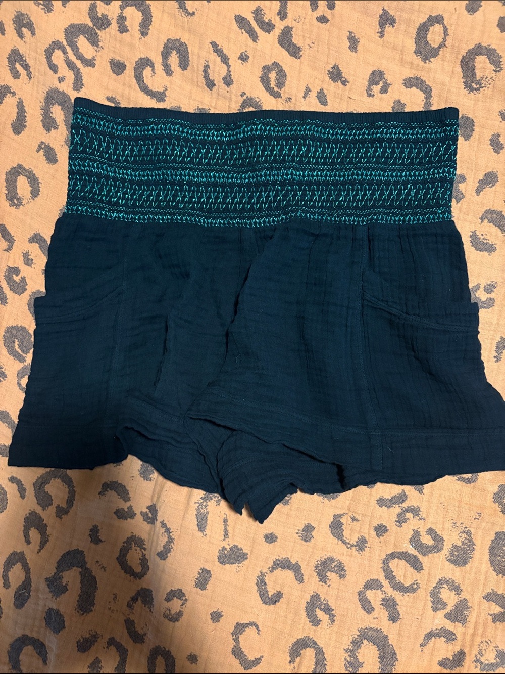 Anthropologie Teal Smocked High-Waist Women's Shorts